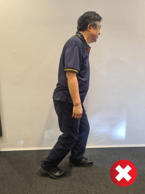 straighten your knees hips while walking