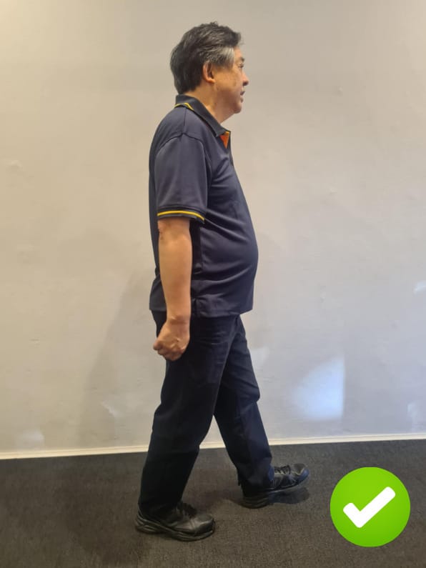 straighten your knees hips while walking